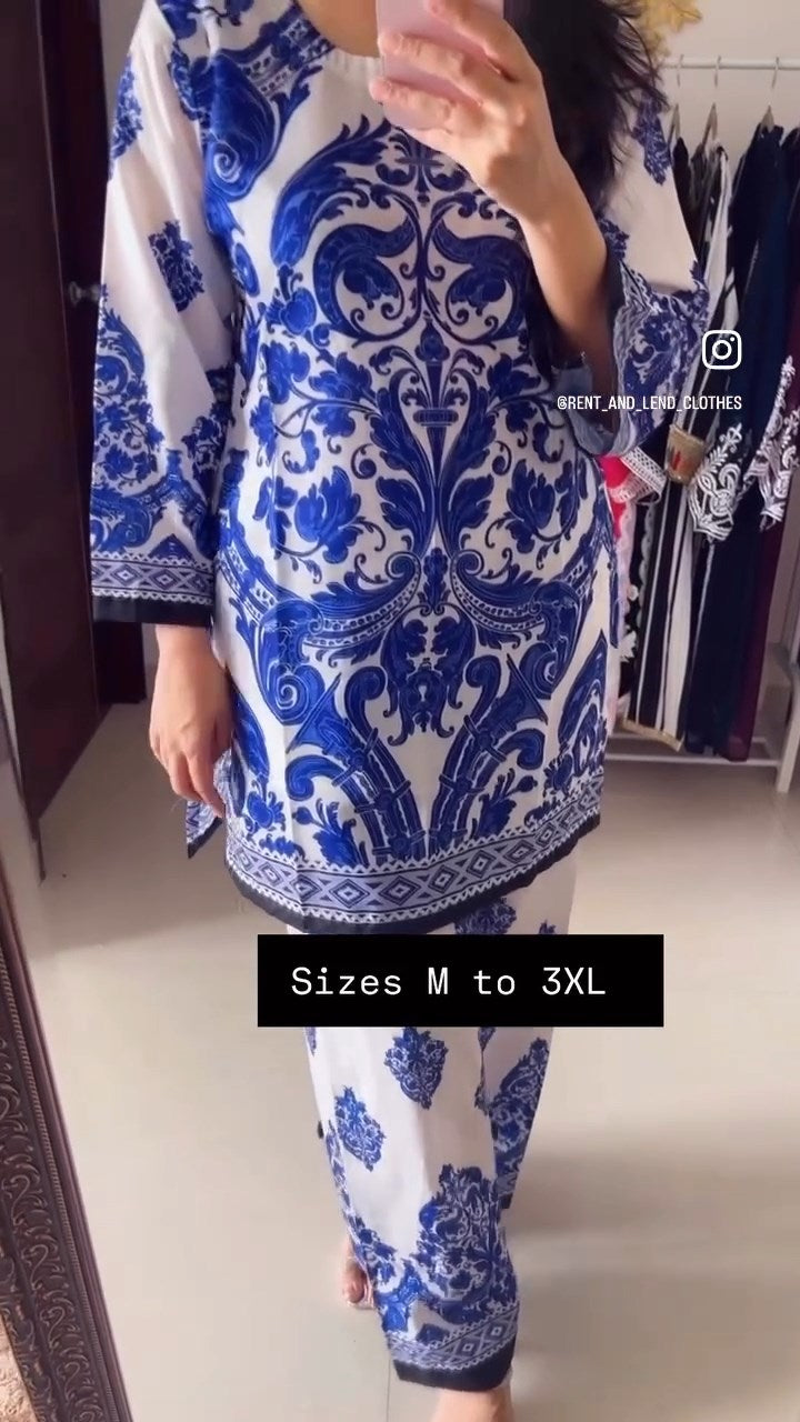 Blue Printed Cotton Coord Set