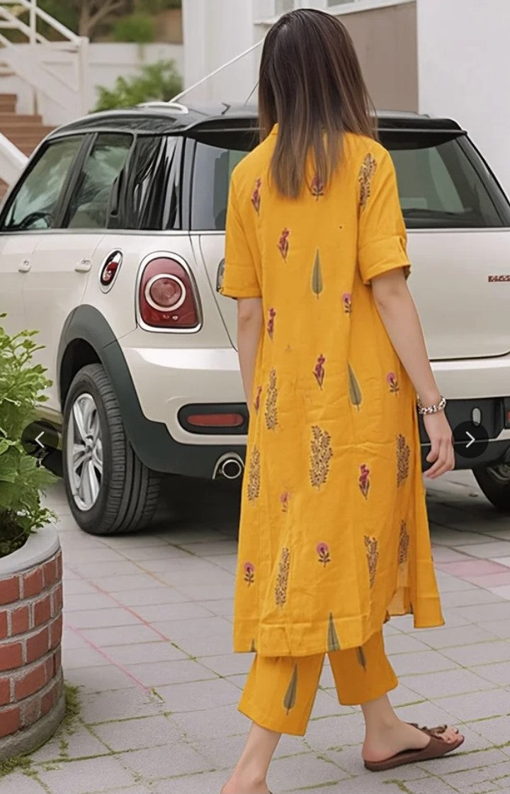 Floral Embroidered Regular Kurta with Trousers
