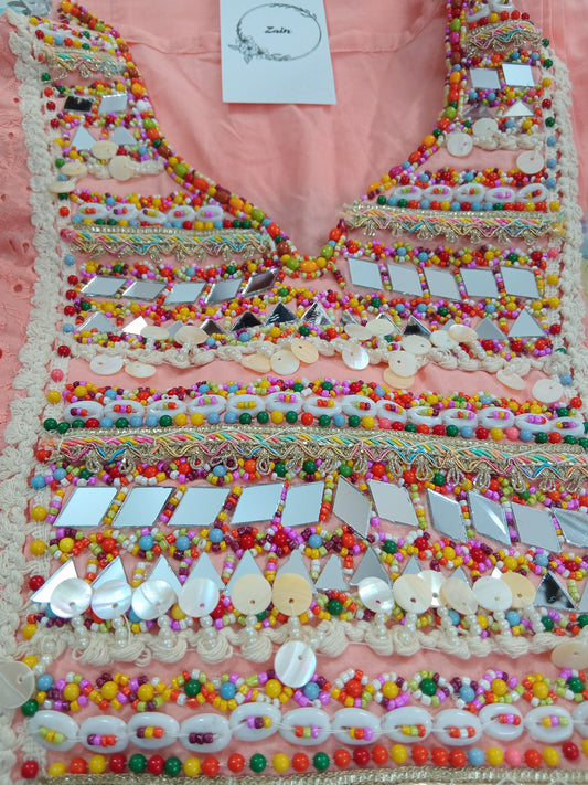 Peach Schiffli Coord Set