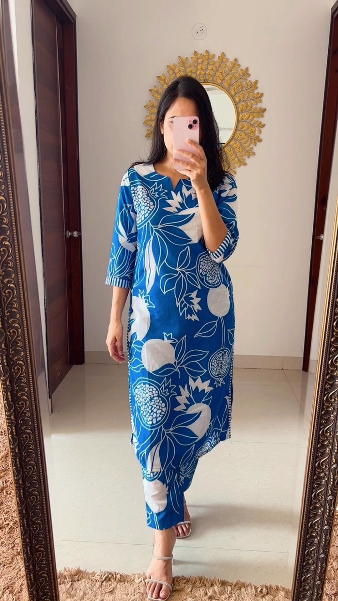 Printed Notch Neck Straight Kurta with Trouser