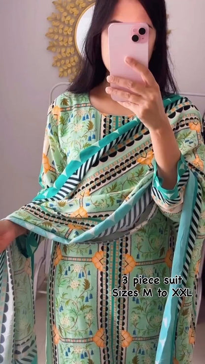 Blue Floral Digital Print Suit Set