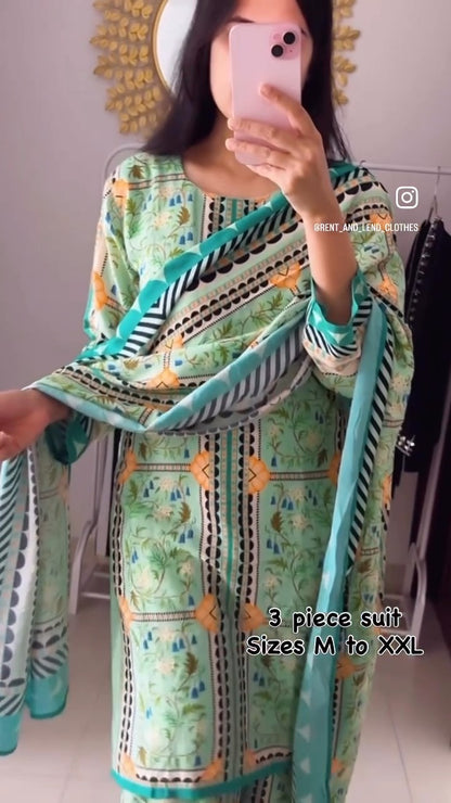 Blue Floral Digital Print Suit Set