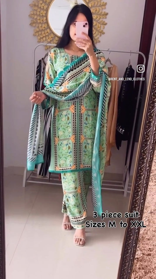 Blue Floral Digital Print Suit Set