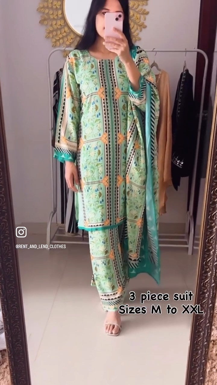 Blue Floral Digital Print Suit Set