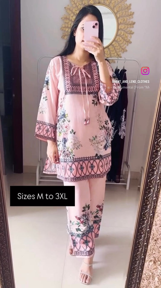 Peach Printed Cotton Coord Set