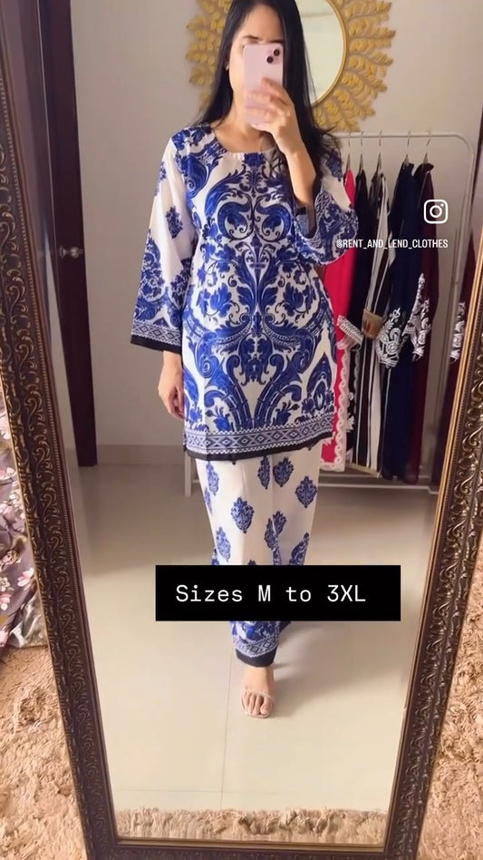 Blue Printed Cotton Coord Set