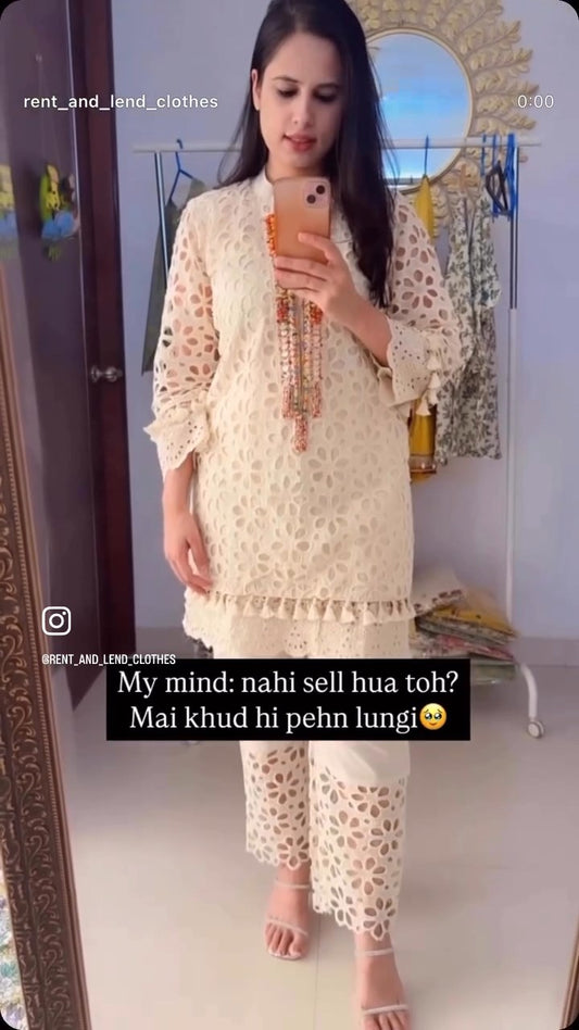 Cream Schiffli Coord Set