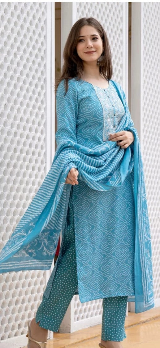 Blue Bandhani Suit