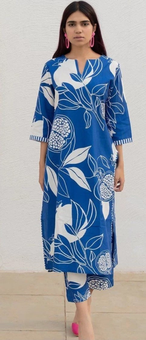 Printed Notch Neck Straight Kurta with Trouser