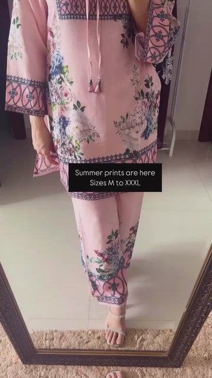 Peach Printed Cotton Coord Set
